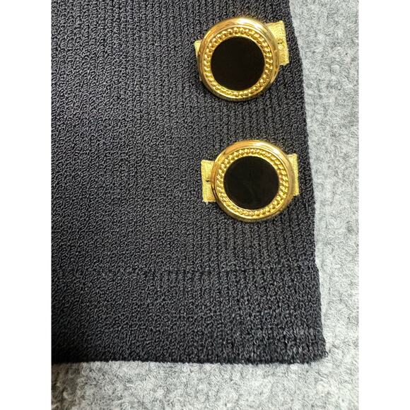 Rare St John Collection Marie Gray 2 pc Knit Suit Jacket Skirt Sz 14 Black Gold - Picture 5 of 13